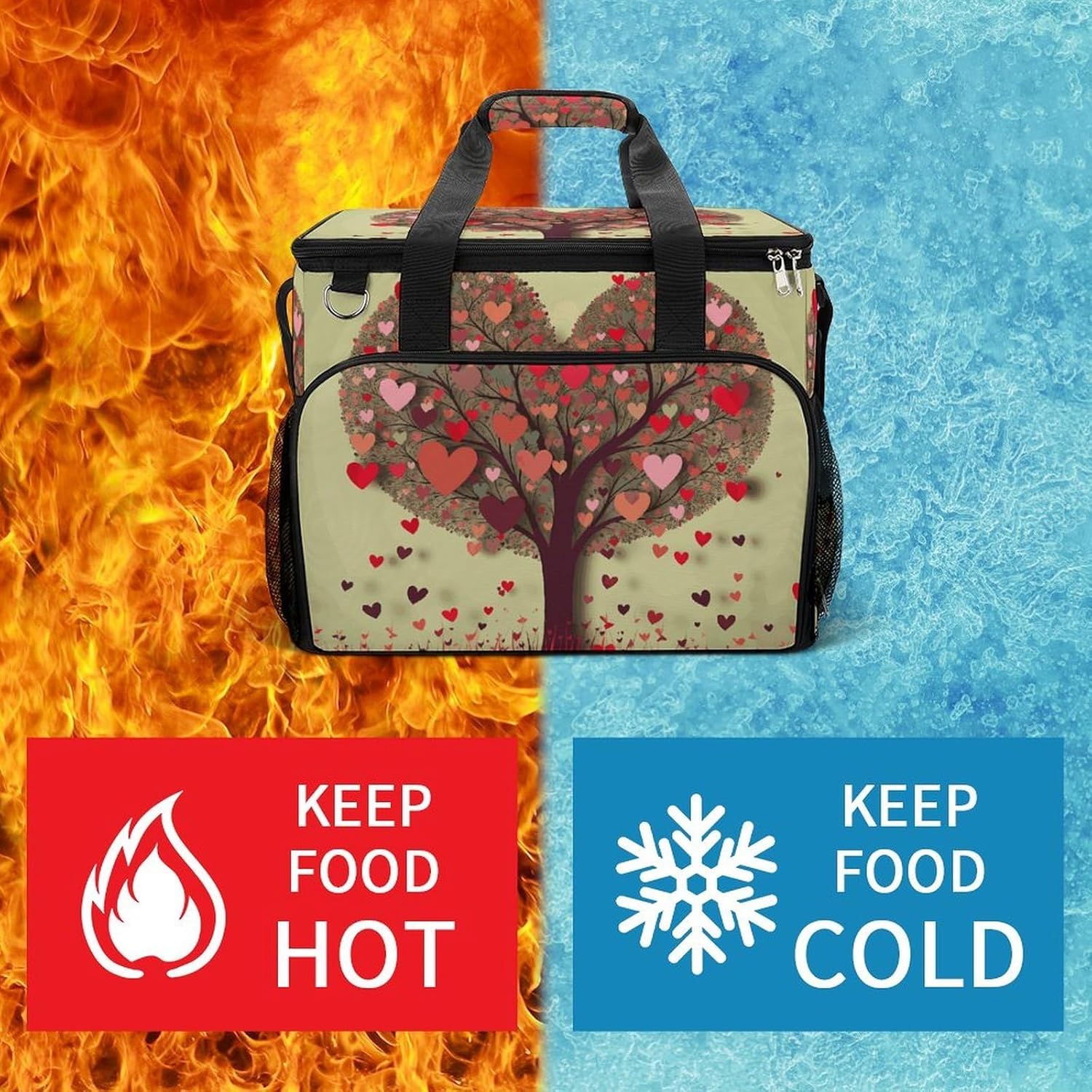Insulated Picnic Backpack Tote Bag, Large Capacity 30L Heart Tree Cooler Bag Leakproof Beach Bags Portable Lunch Box Waterproof Picnic Basket for Beach Camping BBQ