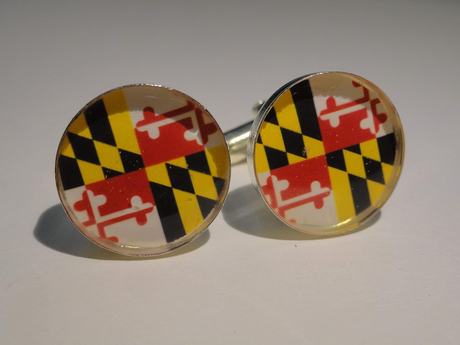 Circular Maryland State Flag Cufflinks, Lapel Pins, Tie Bars, Earrings, Jewelry and Accessories