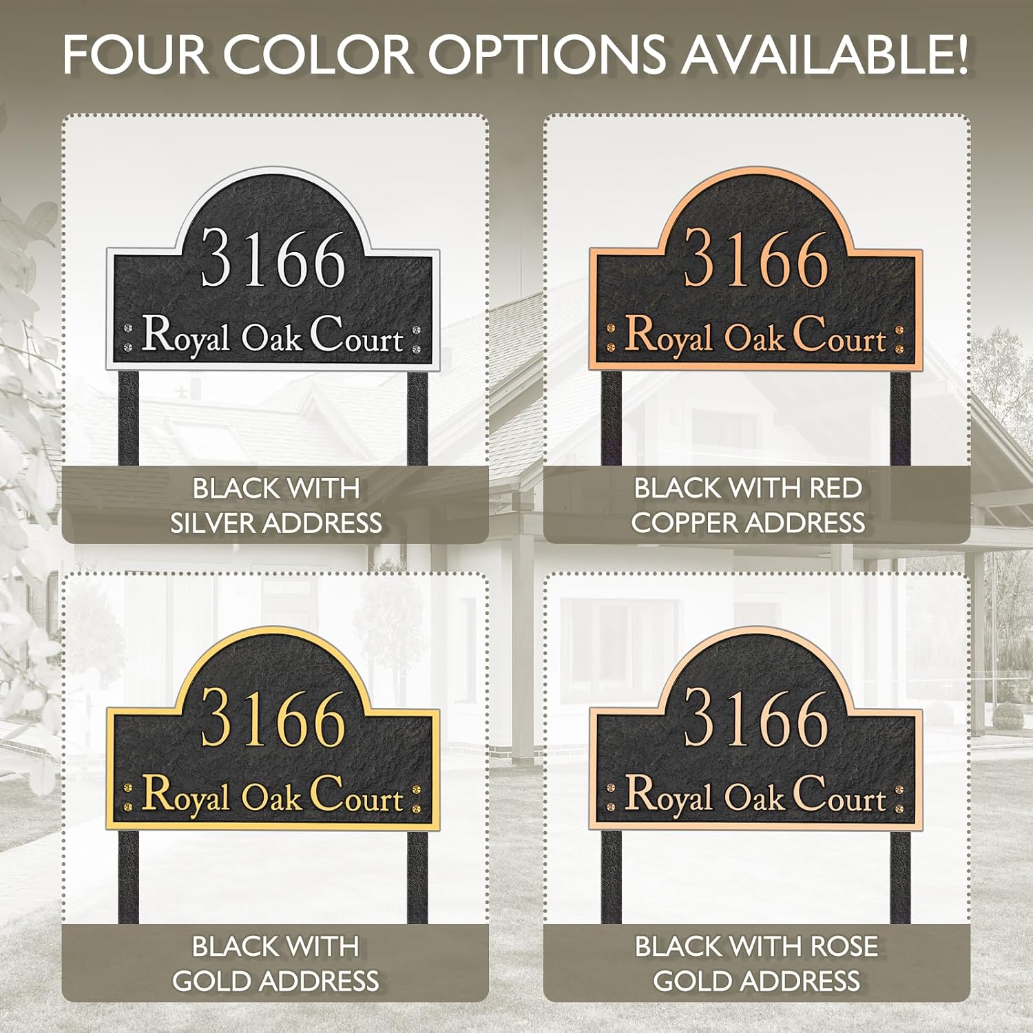 Address Sign LAWN MOUNTED - Custom House Number Sign Plaque,Address Plaque,House Numbers for Outside Lawn,Yard,Ground,Drive Way,Garden,Free Standing with Stakes Metal(Red Copper)