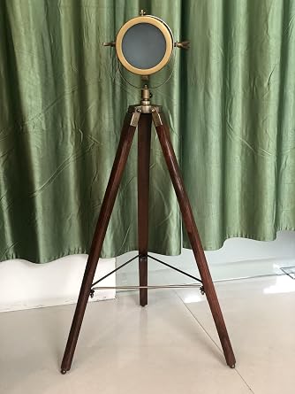 ARTIZANSTORE Cherry Wood Tripod Lamp Light Home Decor Corner Lamps Designer Nautical Spotlight Collectable Searchlight Spot Light Studio Tripod Floor Lamp