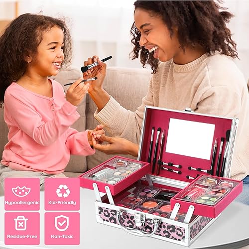 Miniatura 4 de Anpro Kit de maquillaje plegable doble todo en uno Leopord con estuche, juego de maquillaje profesional para adolescentes, kit completo de inicio
