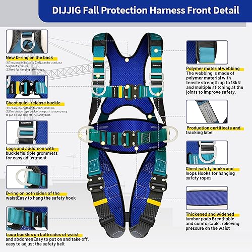 Miniatura 4 de Arnés de seguridad de protección de cuerpo completo, ajuste de 5 puntos, seguro y cómodo, posicionamiento de construcción extra largo, pierna