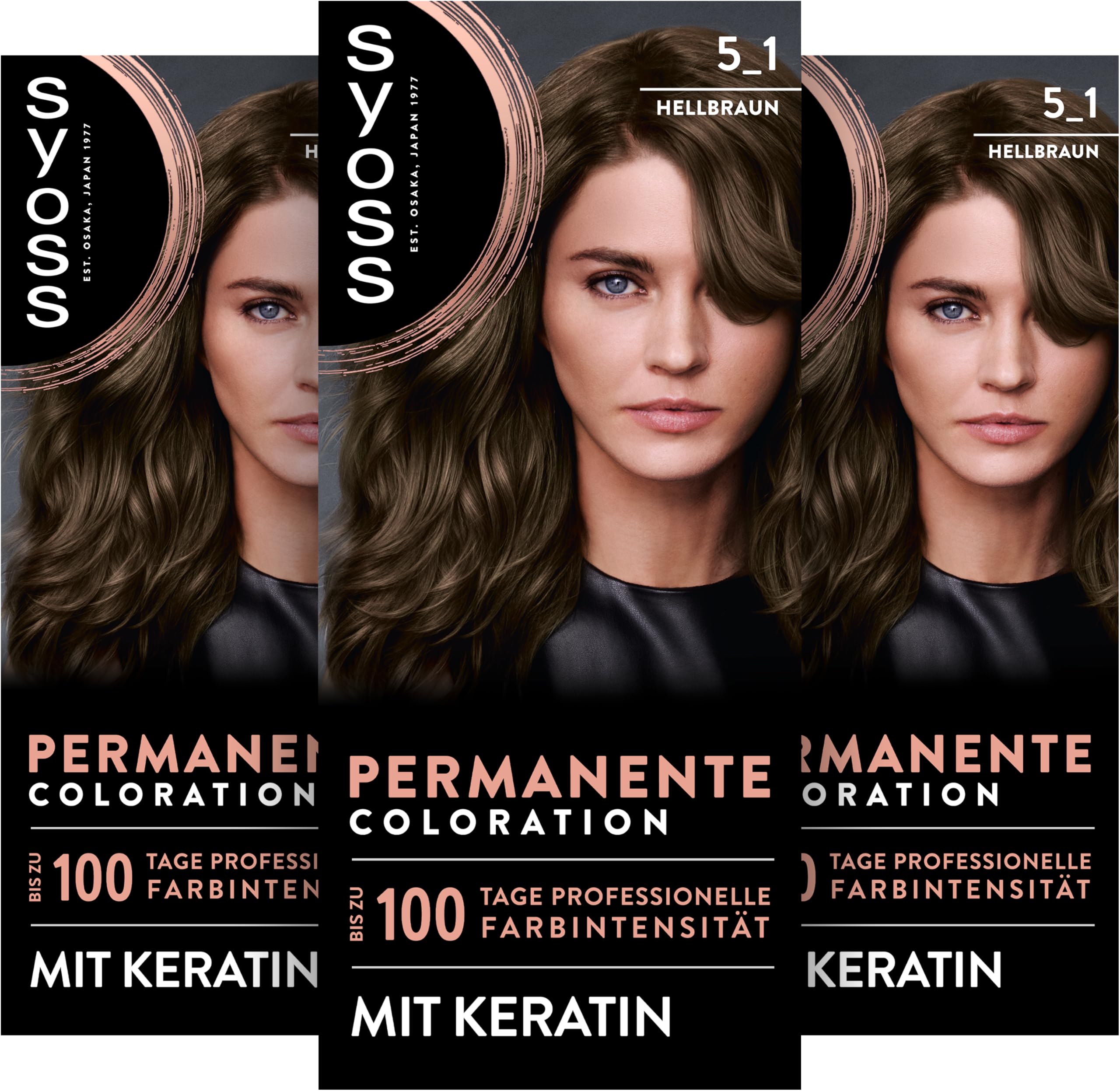 SYOSS Coloration 5_1 Hellbraun (3 x 115 ml), permanente Coloration mit Keratin verleiht bis zu 100 Tage professionelle Farbintensität, 100% Grauabdeckung