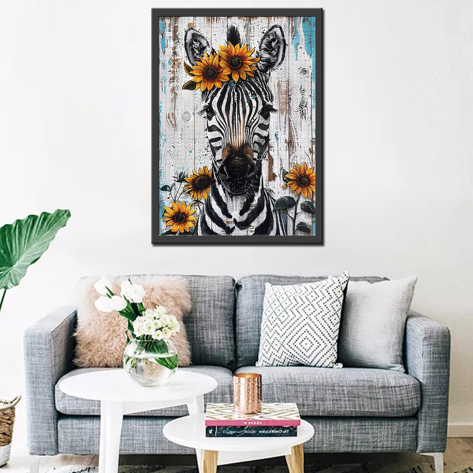 1000 Piece Jigsaw Puzzles for Adults Zebra Painting Jigsaw Puzzle Zebra Sunflower Crown Puzzles for Challenging Family Activity Game Animal Art DIY Puzzle Wall Decor Retro Gifts(Colorful) - Image 3
