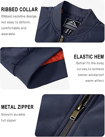 TACVASEN Men's Bomber Jacket Smart Casual Warm Quilted Lined Winter Coat
