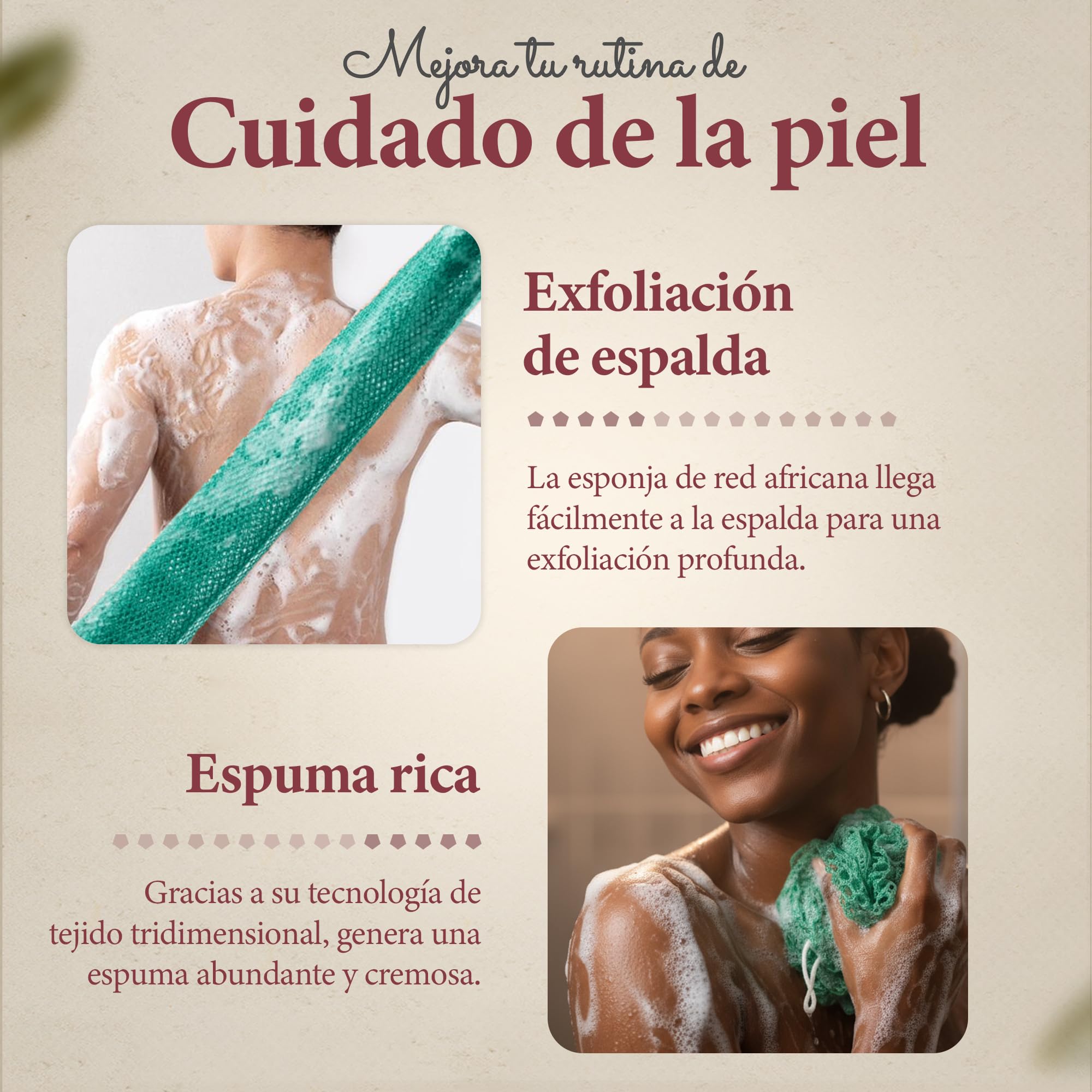Esponja Africana Auténtica Ghana Exfoliante Corporal Ducha Baño con Cordón Red Malla Larga para Cuerpo y Espalda Piel Suave Azul