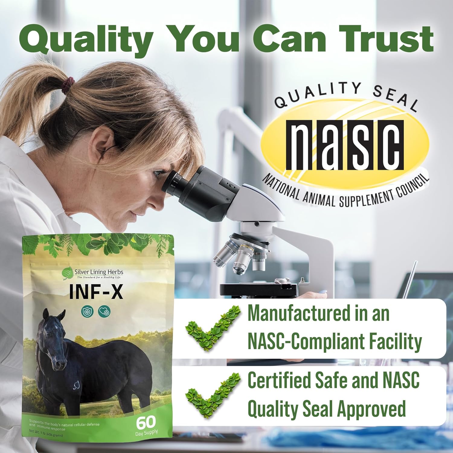 Silver Lining Herbs INF-X Horse Immune Support Powder – Herbal Equine Immune Supplement for Cellular Health, Natural Defense & Stress Support – 1 lb