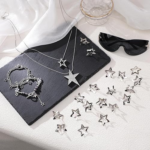 Miniatura 5 de 35 Pcs Y2K Accessories Set for Women, Silver Y2k Jewelry Set with Layered Necklace Retro Sunglasses Star Hair Clip Earing and Bracelet, Vintage 90s