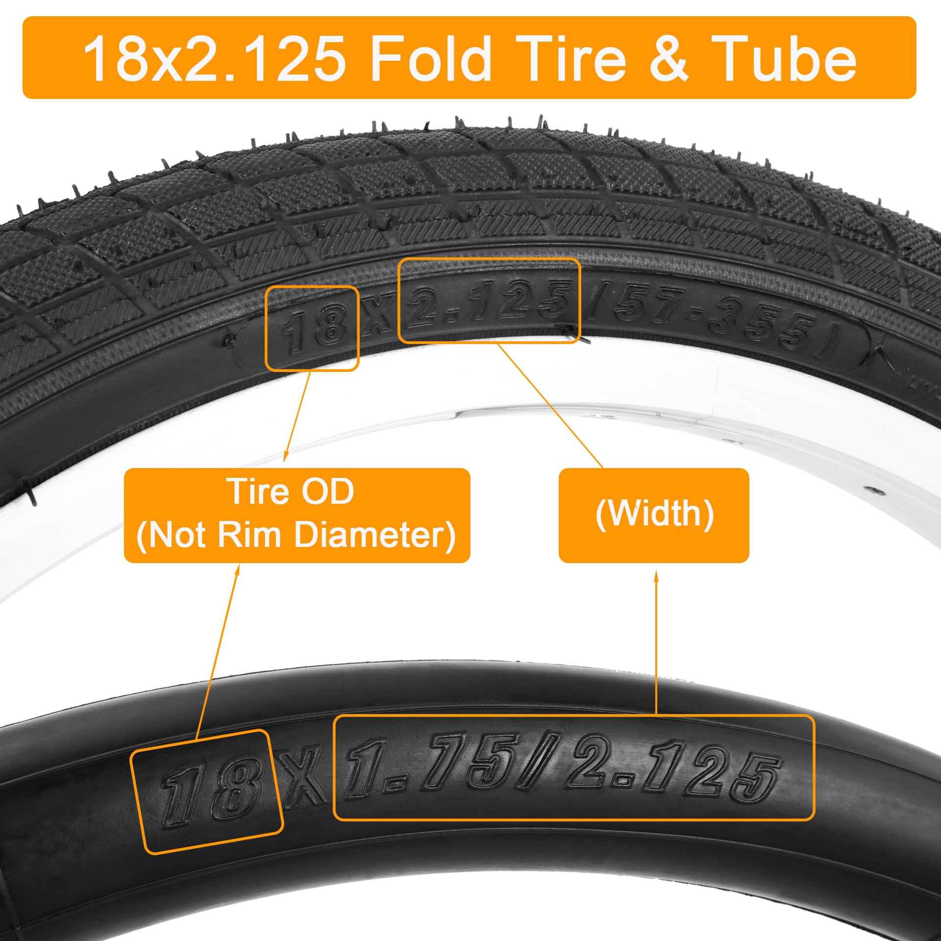 18 X 2.125 (52-355) Bike Tire 18 Inch Bicycle Tire Suitable For 18x2.10 18x2.125 Kids/City/Road Folding Replacement Bike Tire (Single