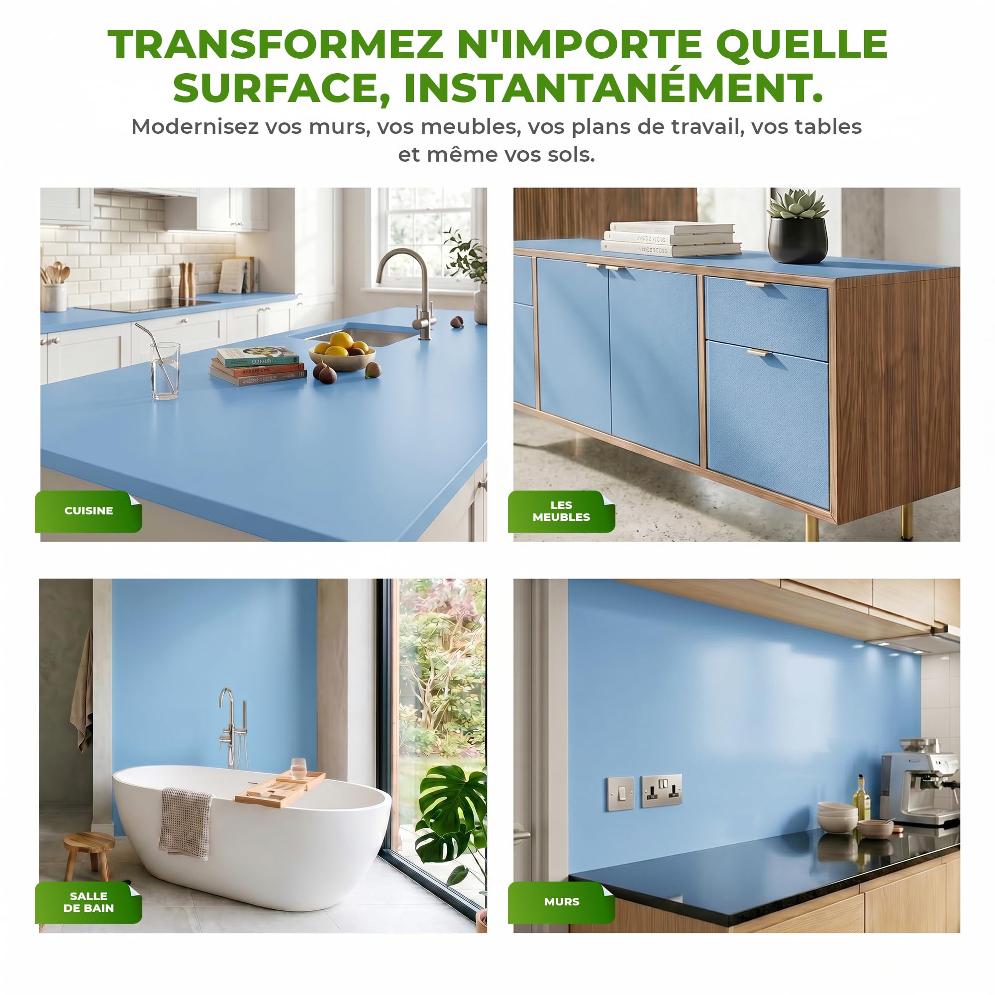 Ambiance Sticker Vinyle Imperméable Cuisine Armoire Porte - Adhesif pour Meuble, Autocollant pour Meuble - Sticker Mural H60cm x L2m - Bleu Glace