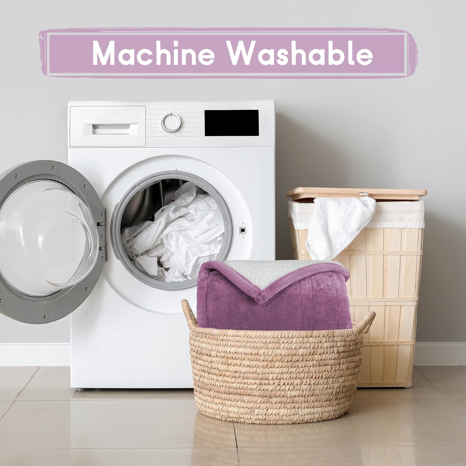 Heated Blanket Electric Throw Size 50''x60'' with 5 Heating Levels, 3 Hour Auto Shut Off, Machine Washable, Flannel & Sherpa Double-Sided Soft Warming Blanket for Couch, Bed, Office - Purple - Image 5