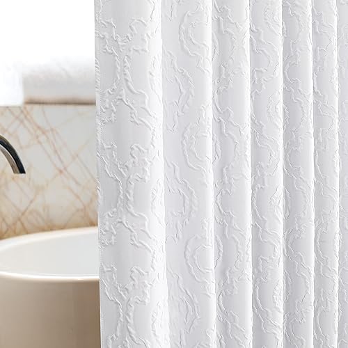 OVZME White Shower Curtain for Bathroom, 3D Embossed Textured Waterproof Fabric Shower Curtain, Hotel Luxury Modern Bathroom Decor, 72 x 72 Inches