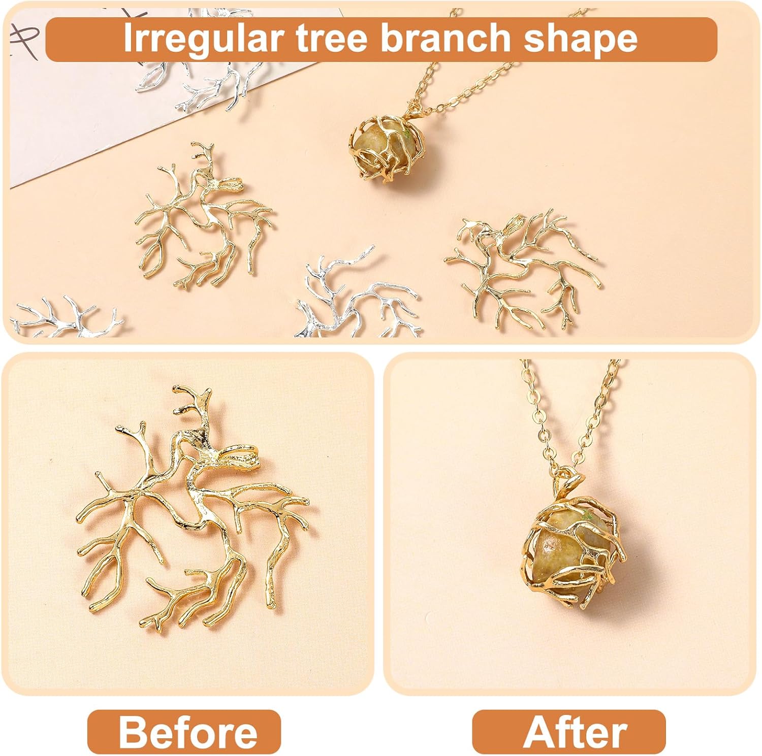 6 Pcs Branch Shape Blanks Adjustable Claw Pendant Trays Brass Branch Prong Pendant Bezels Metal Claw for Jewelry Making Bracelet Earrings Necklace DIY Crafts (Gold & Silver) - Image 4