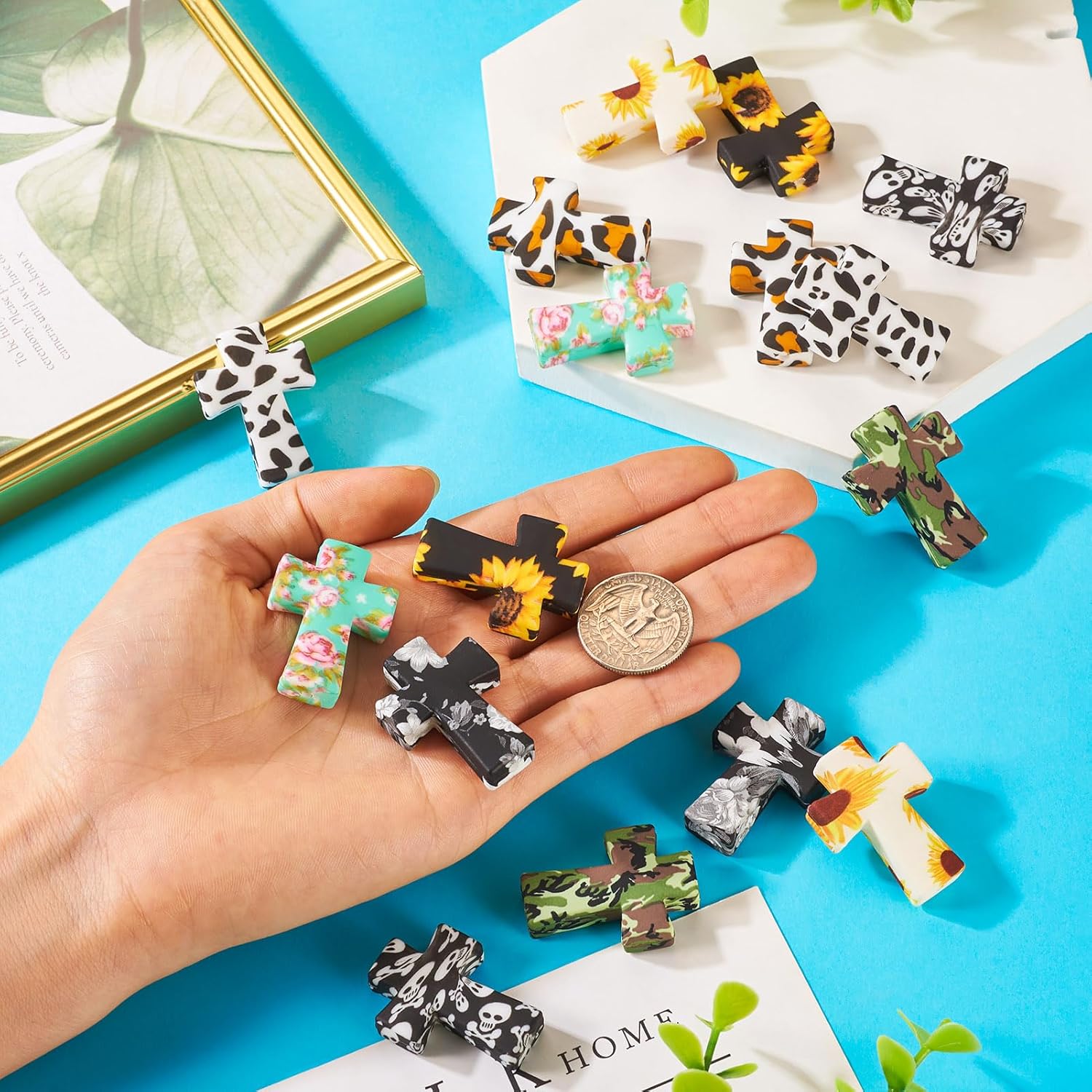 FASHEWELRY 16Pcs Silicone Cross Focal Beads for Pens Printed Cross Shaped Silicone Beads Easter Characters Jesus Rubber Bead for Beaded Pen Keychain Making - Image 5