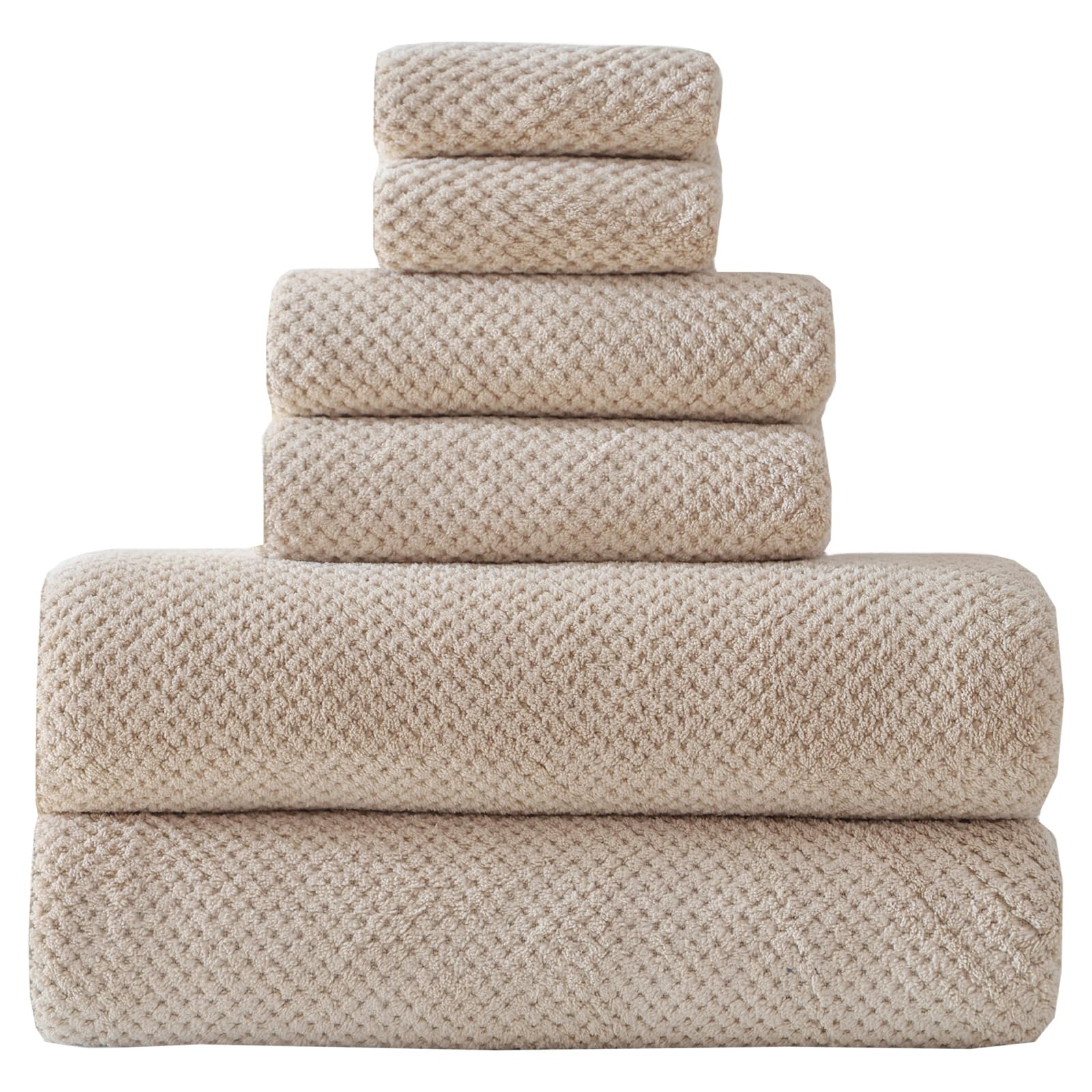 Akzpe 30x60 Inches Extra Large Bath Towels Set Super Soft Absorbent Luxury Microfiber Towels for Bathroom (Beige,6PCS)