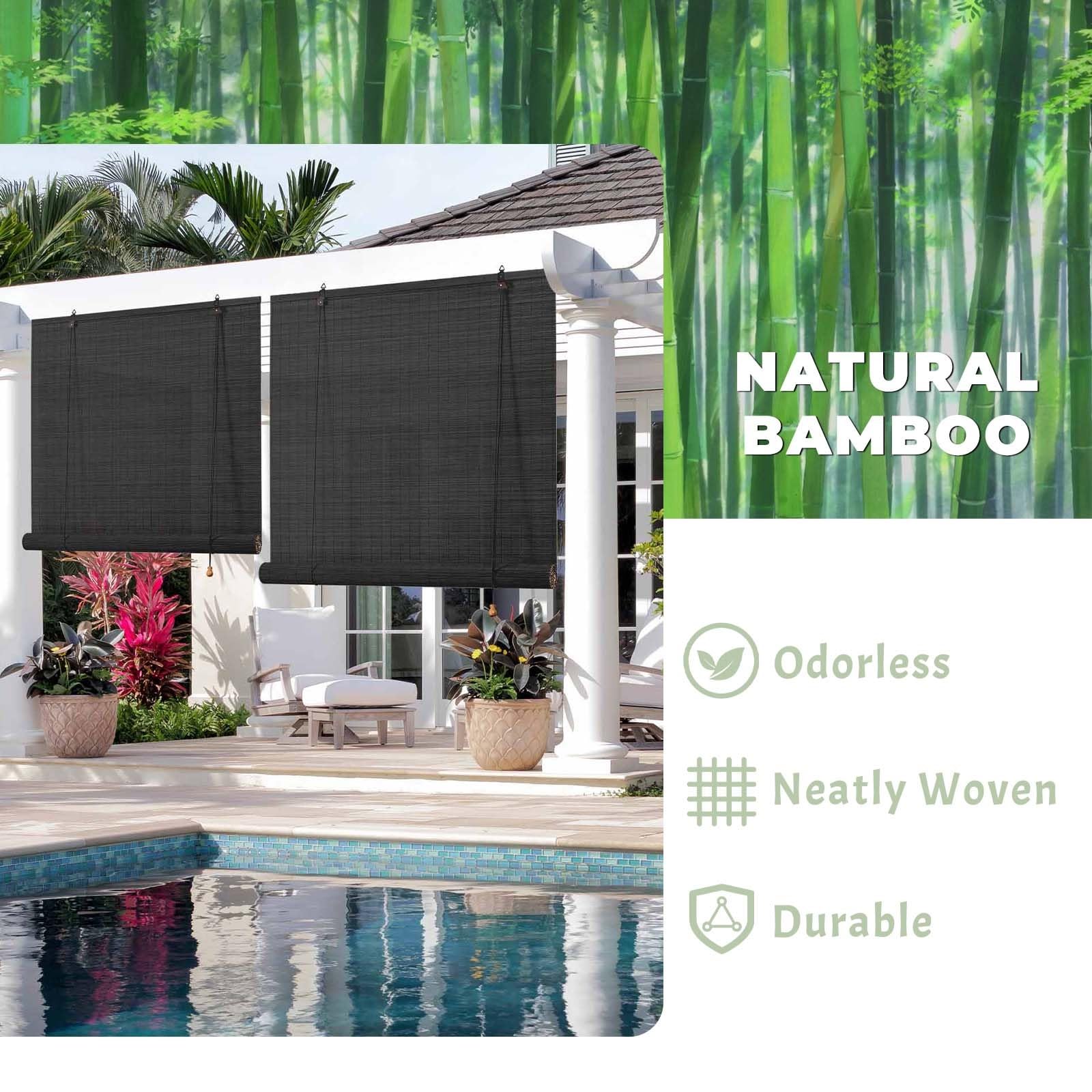 Store Bambou Intérieur Exterieur Store Enrouleur 80% D'occultation Roseau Rideau de Paille Pour Pergola Jardin Balcon Cuisine Bureau 50-180cm De Large Intimité Facile à Installer(W100xH200cm)