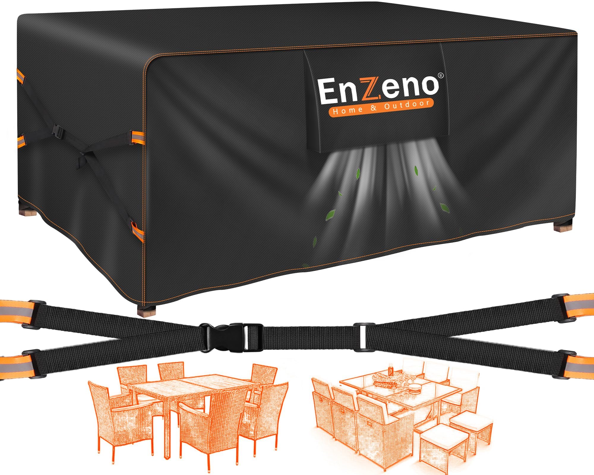 Enzeno New Upgrade Garden Furniture Covers,180x120x74cm Outdoor Table Cover Waterproof,500D Heavy Duty Patio Furniture Cover,Wider Vents for Outdoor Rectangle/Rectangular Table and Chair Set Covers. — view 9