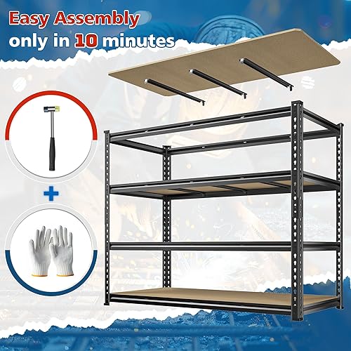 Miniatura 7 de Estantes de almacenamiento de 55 pulgadas de ancho, estantería de garaje resistente de 2040 libras, estantería resistente de 4 niveles, estantería
