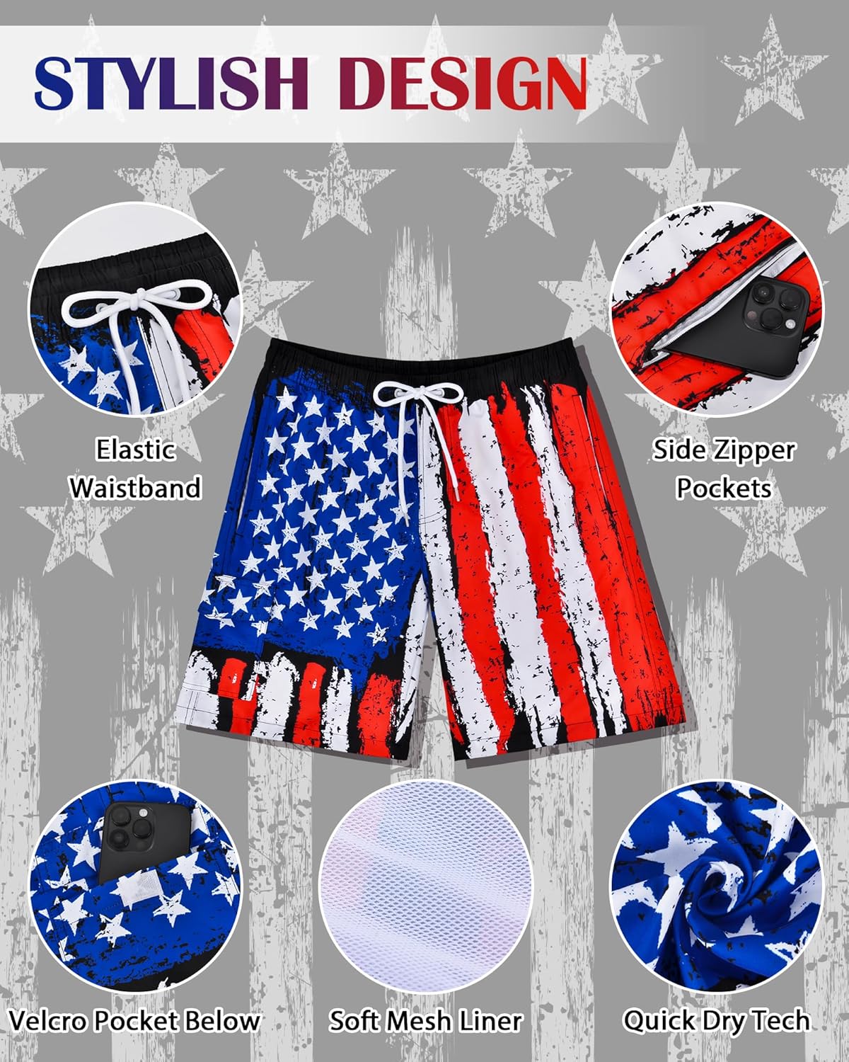 OlyPegic Mens Swim Trunks Bathing Suit Mens Swimsuit Swimwear Beach Shorts Quick Dry 9 Inch Mesh Lining with Zipper Pock - Image 4