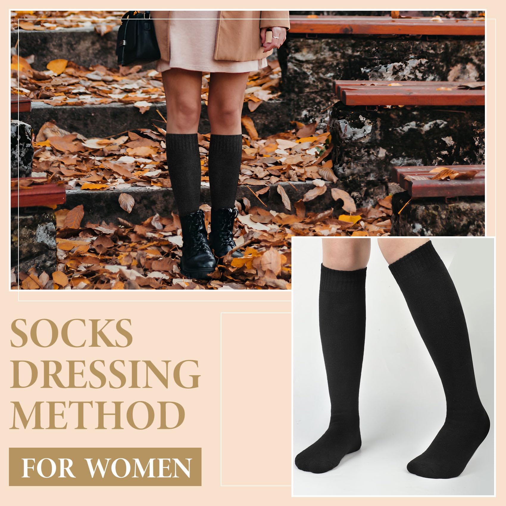 Justay 5 pares de calcetines altos hasta la rodilla para mujer, calcetines cálidos de invierno, calcetines largos de punto térmico suaves para mujer