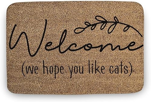 Nuevo felpudo de bienvenida, esperamos que te gusten los gatos. Diseño de felpudo de bienvenida. Diseños de tapetes de decoración del hogar. Tapete