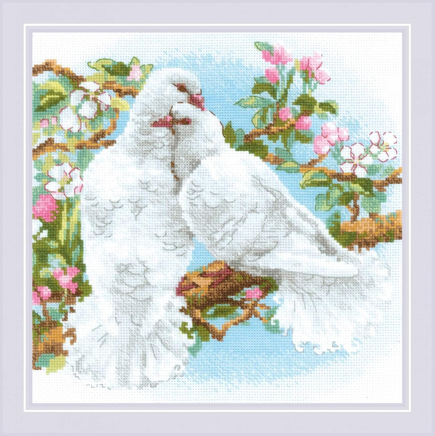RIOLIS - White Doves 1856, Valentine Cross Stitch Kits 9,84" x9,84, Cross Stitch Kits for Beginners & Advanced, Crossstitching Kits Adult, Counted Stitching Kits, Valentine Embroidery Kit