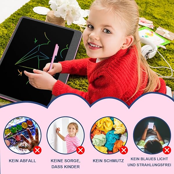 16 Zoll Bunte LCD Schreibtafel, Große Zeichentafel Elektronischer Tablette mit Sperr-& Löschfunktion, Augenschutz-Kritzelblock, Spielzeug & Geschenke für Kinder & Erwachsene zu Hause, Schule - Rosa - 4