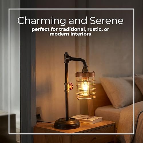 Miniatura 4 de Sagebrook Home Lámpara de mesa de tubo de metal de estilo industrial, bombilla incluida, funciona con pilas, negro y cobre, 11 pulgadas de largo x 6