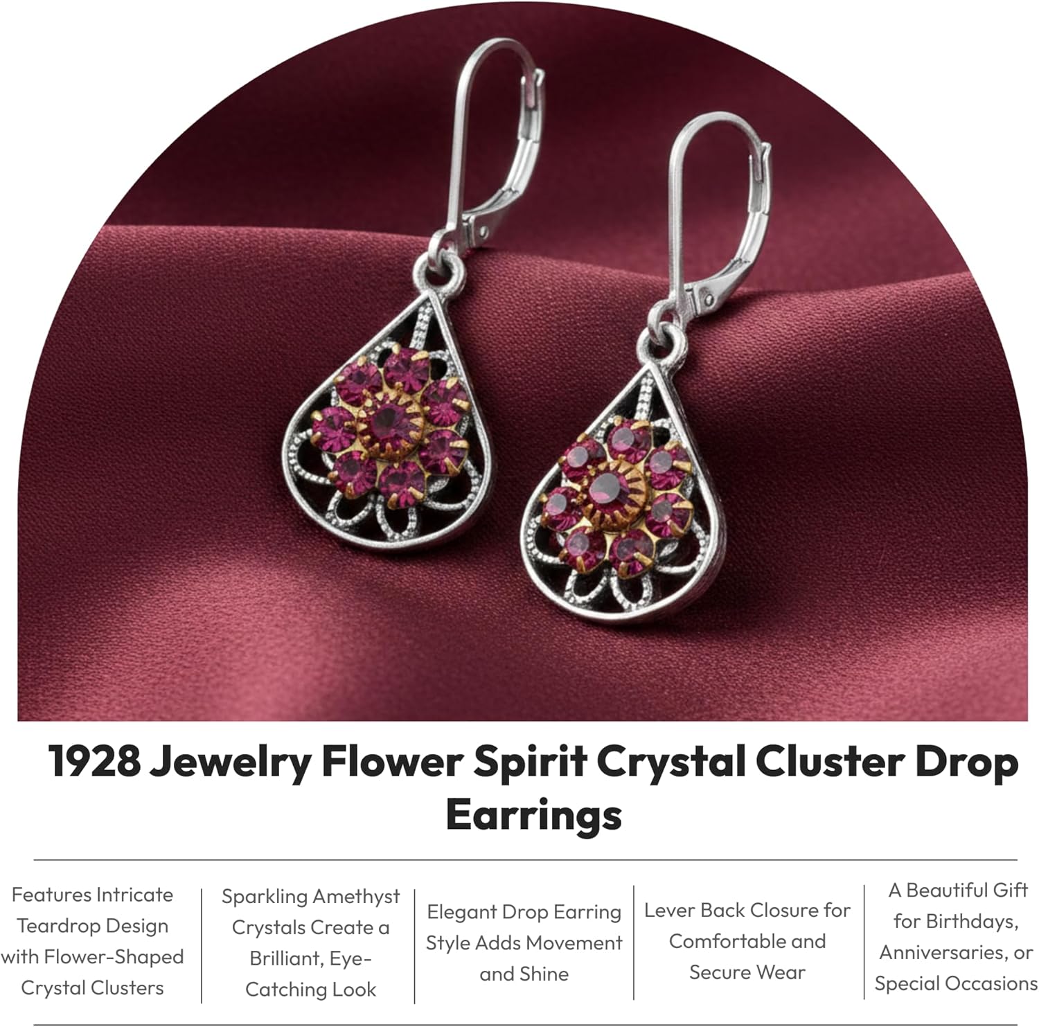 1928 Jewelry Flower Spirit Crystal Cluster Drop Earrings