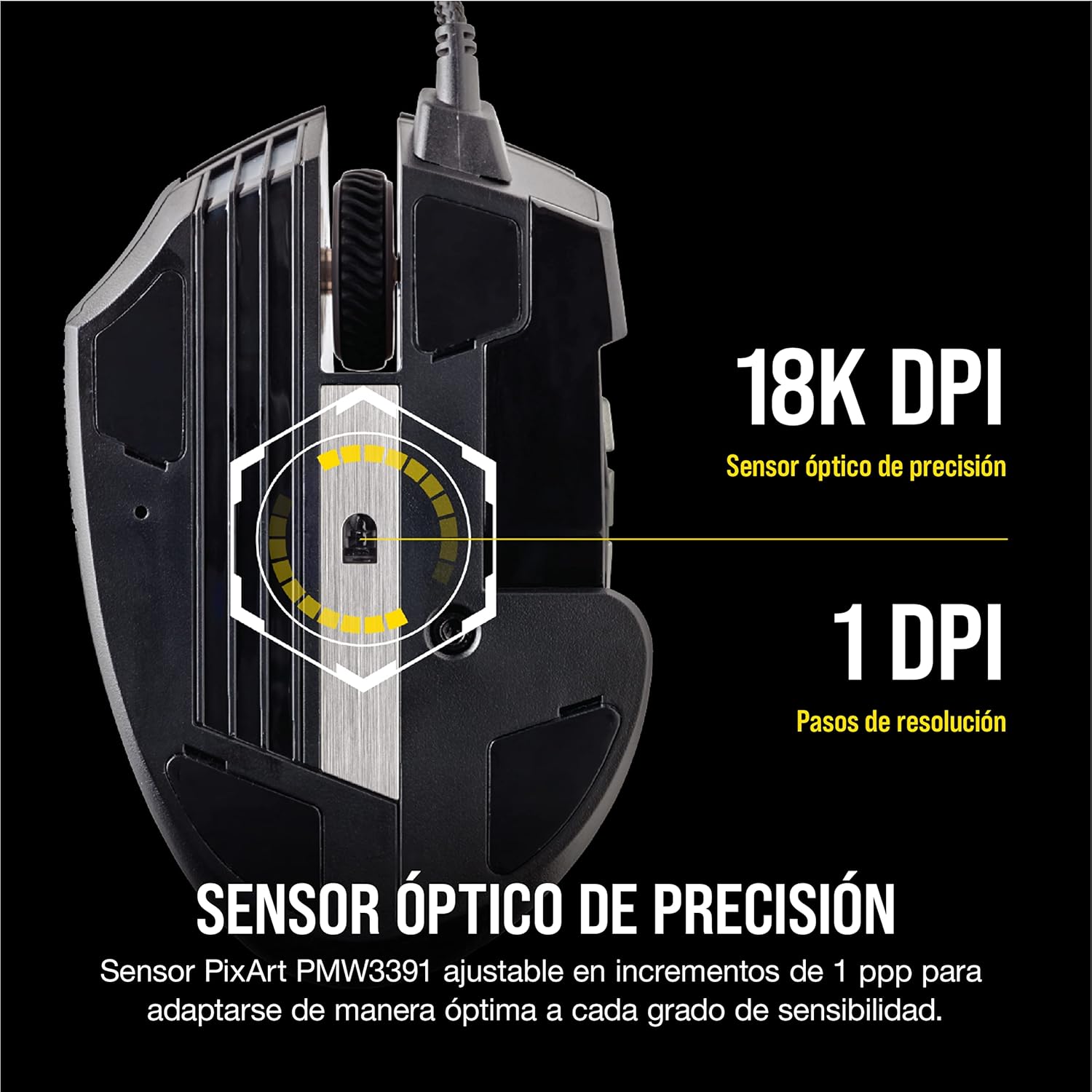 Corsair Scimitar ELITE RGB Óptico MOBA/MMO Ratón para Juegos, 18.000 PPP Óptico Sensor, 17 Botones Programables, Retroiluminación RGB Dinámica en Cuatro Zonas, Forma Contorneada, Color Negro 9