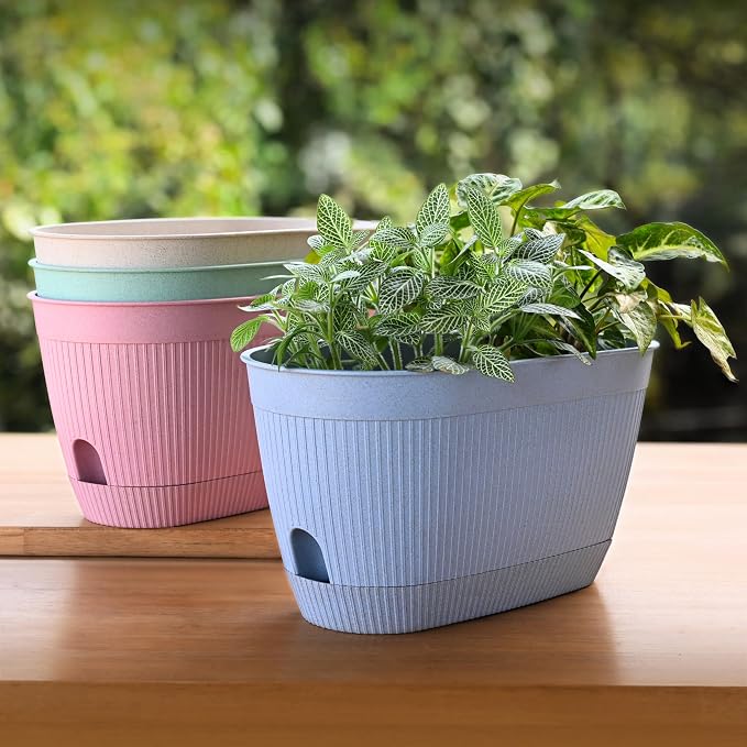 Eha Earth Friendly Eva 11.5 inch Self Watering Pots for Plants | Bamboo Based Plant Pots | Pack of 4 | UV Protected Planters for Home décor Indoor, Outdoor, Balcony & Garden Flower pots | Multi