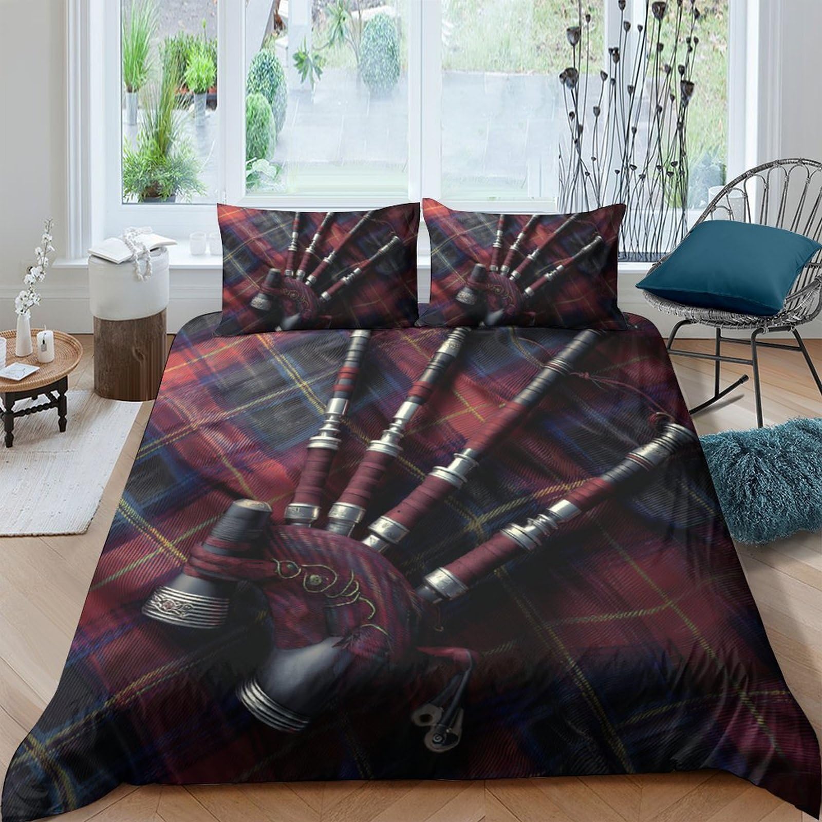 Ctjqhvkz Style-1 3D Printed Scottish Bagpipes Fitted Sheet Microfiber Tartan Bed Cover For Bedroom Dorm Mattress Protection Decor Single（135X200cm）