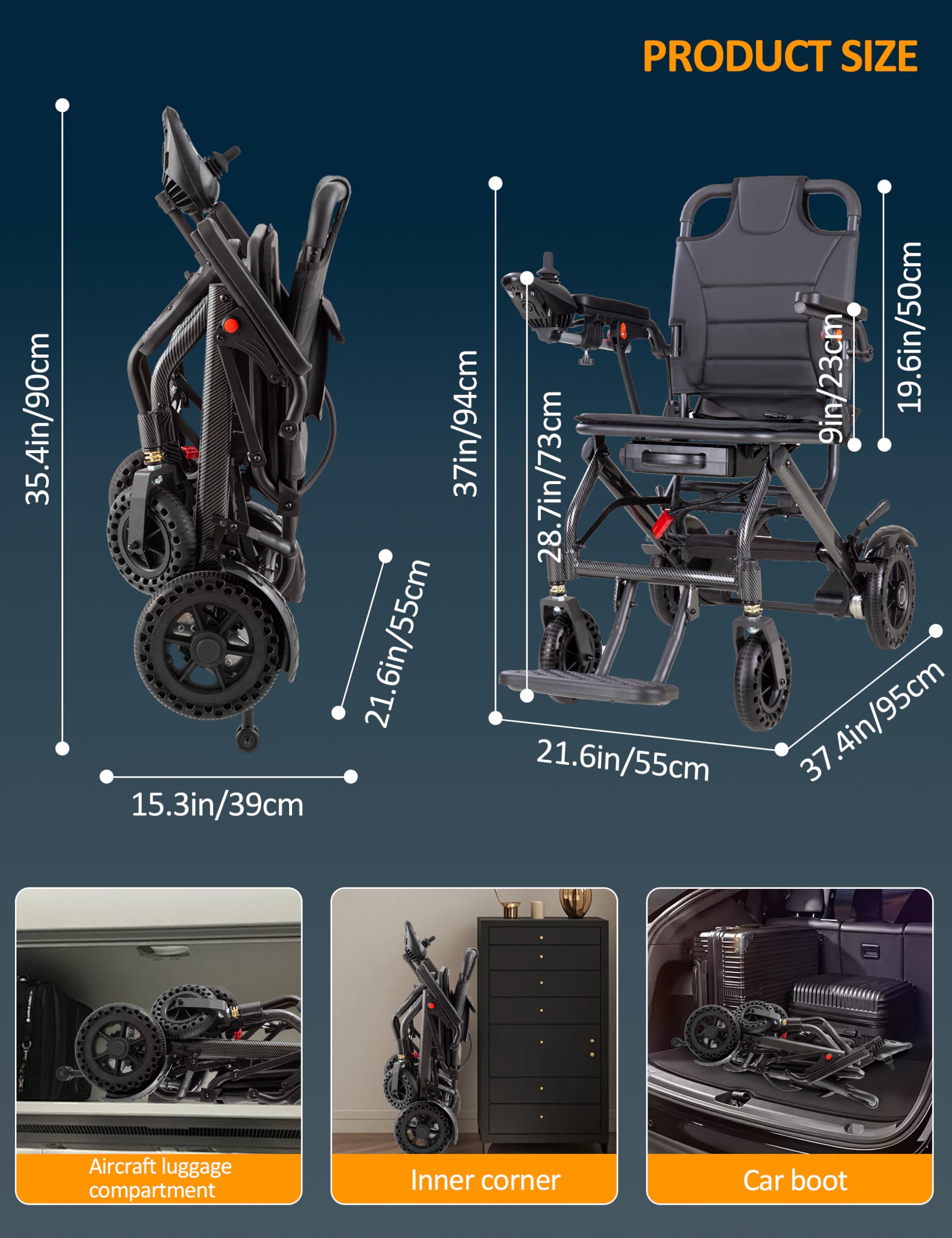 Silla de Ruedas Eléctrica Plegable, 17.5kg Silla Plegable Ligera con Batería Extraíble de 10 Ah Aprobado por aerolíneas Soporta 120kg Tamaño de viaje Motor sin Escobillas todo Terreno