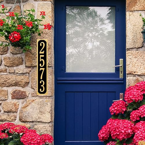 Vista 180 de Placa de dirección de metal personalizada, letreros de números para placa de pared de casa, letrero de dirección de nombre de calle, números de casa