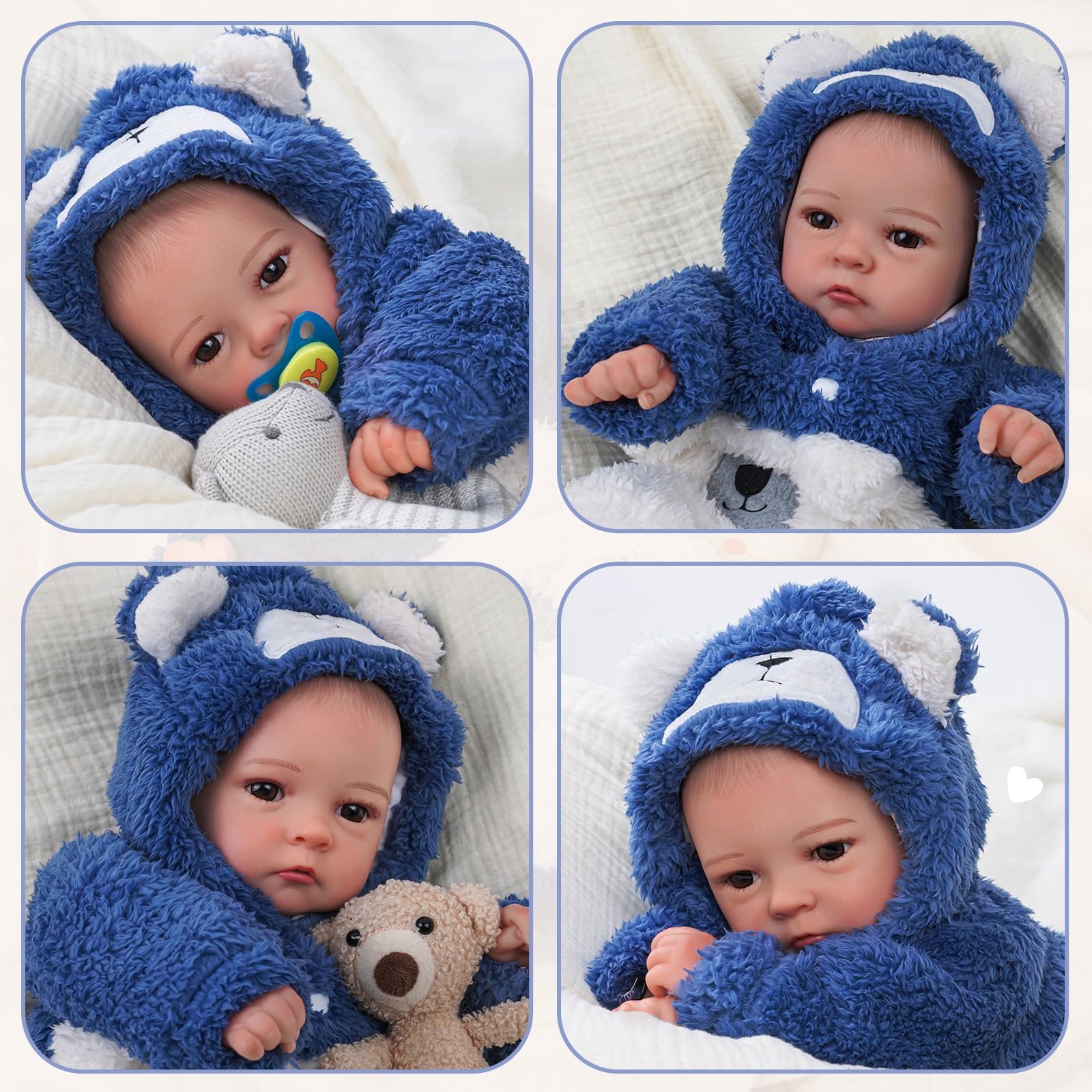BABESIDE Reborn Babypuppe Wie Echtes Baby - 17 Zoll Vin-yl Stoff Körper Lebensechte Schlafen Babypuppen Junge Mit Weichem Körper Alive Puppe