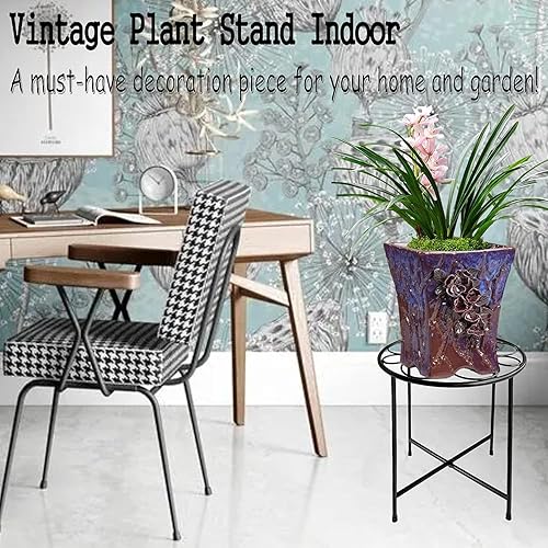 Miniatura 10 de ZEECER Soporte para plantas, 15 pulgadas de alto, para interiores y exteriores, diseño retro, soporte redondo para plantas, soporte para macetas de