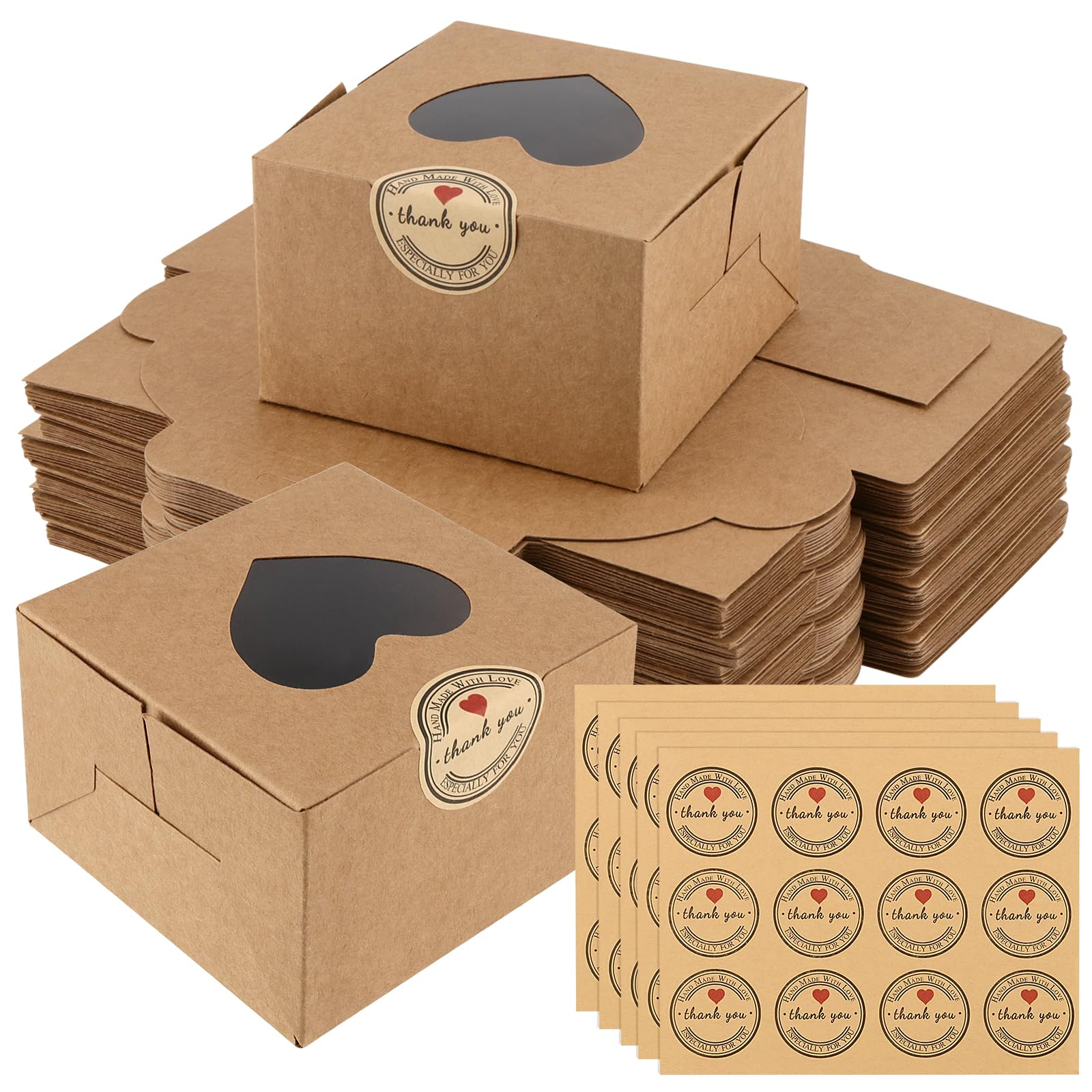 12 Scatole Porta Torte In Carta Kraft Con Finestra – 10x10x6,5 Cm, Con Adesivi, Per Cupcake, Biscotti, Regali - 4