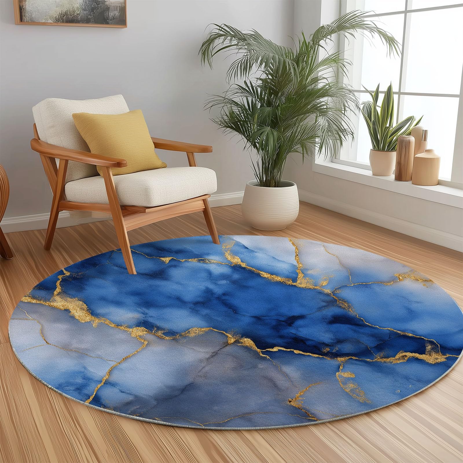 Tapis rond moelleux de salon marbre de luxe pour décoration chambre 150 cm