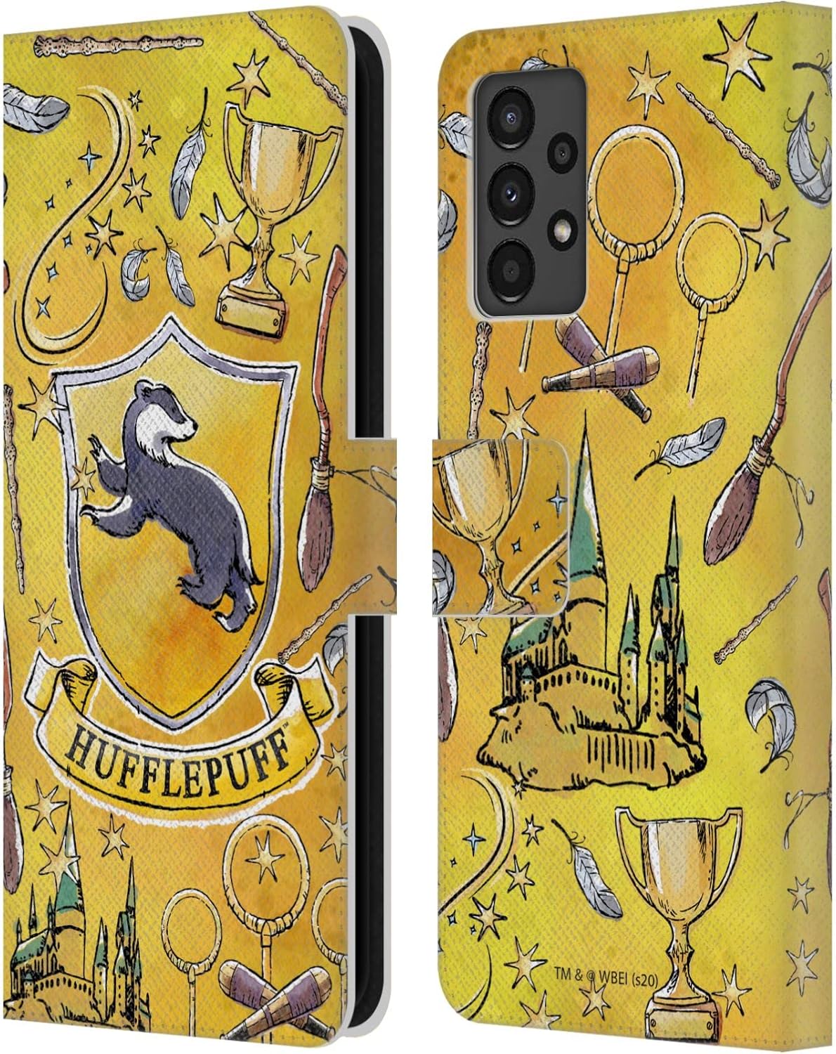 Head Case Designs Officially Licensed Harry Potter Hufflepuff Pattern Deathly Hallows XIII Leather Wallet Case Compatible with Samsung Galaxy A13 (2022)