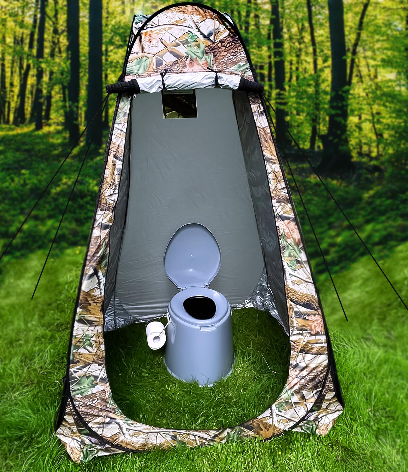 Crystals Toilet Tent + Camping Toilet, Portable Toilet with Pop Up Privacy Tent, Potty Loo with Washable Basket and Toilet Roll Holder for Camping, Hiking & Shower