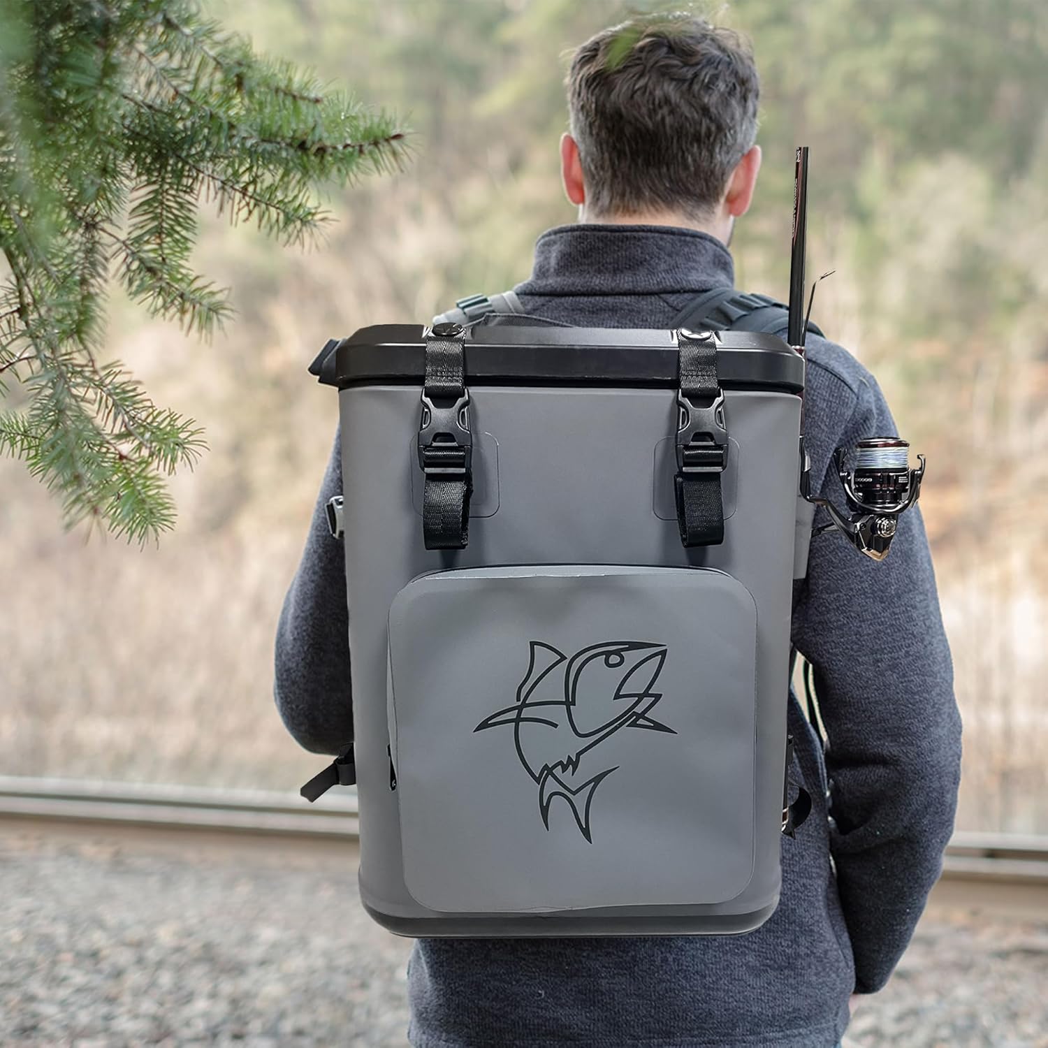 Backpack Coolers Insulated Leak Proof, Fishing Backpack with Cooler Lightweight, Magnetic Closure Waterproof Durable for Camping & Hiking - Gray