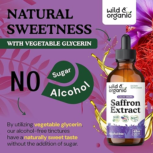 Miniatura 6 de Wild & Organic Tintura de azafrán  88.5 mg de extracto de azafrán gotas para el estado de ánimo, la concentración, el apoyo ocular  Extracto líquido