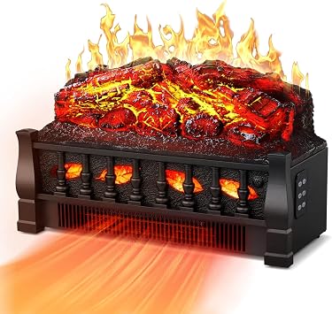 R.W.FLAME Electric Fireplace Log Set Heater 21IN, Remote Control, Flame Brightness Adjustable,Realistic Ember Bed, Overheating Protection for Home and Office Decor, 750W/1500W