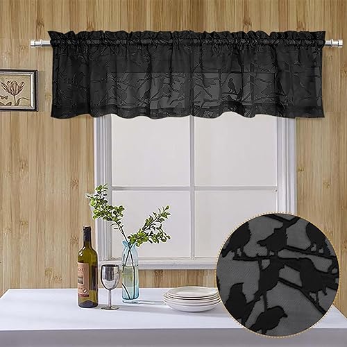 Miniatura 1 de OVZME Anji Bird - 2 paneles de cenefas traslúcidas de cocina para ventanas de 14 pulgadas de largo, cortinas clásicas con bolsillo para barra,