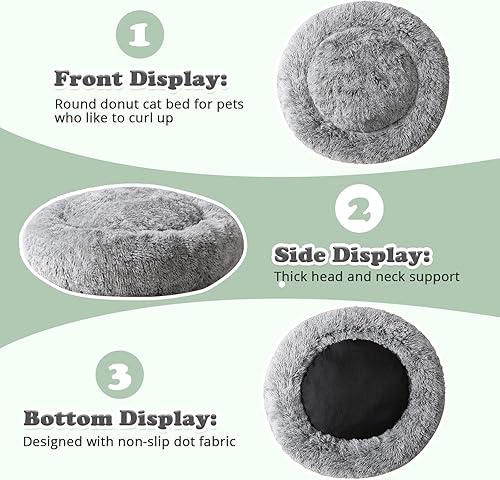 Miniatura 5 de JOLLYVOGUE - Cama para perros y gatos, cama relajante y antiestrés para mascotas y perros pequeños, cojín esponjoso en forma de dona para mascotas