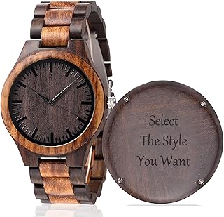 Custom Personalized Engraved Wood Watch for Boyfriend Husband Men Son Dad Groomsmen Fiancé Him as Anniversary Christmas Birthday Father Day Graduation Valentine's Wooden Gifts Idea