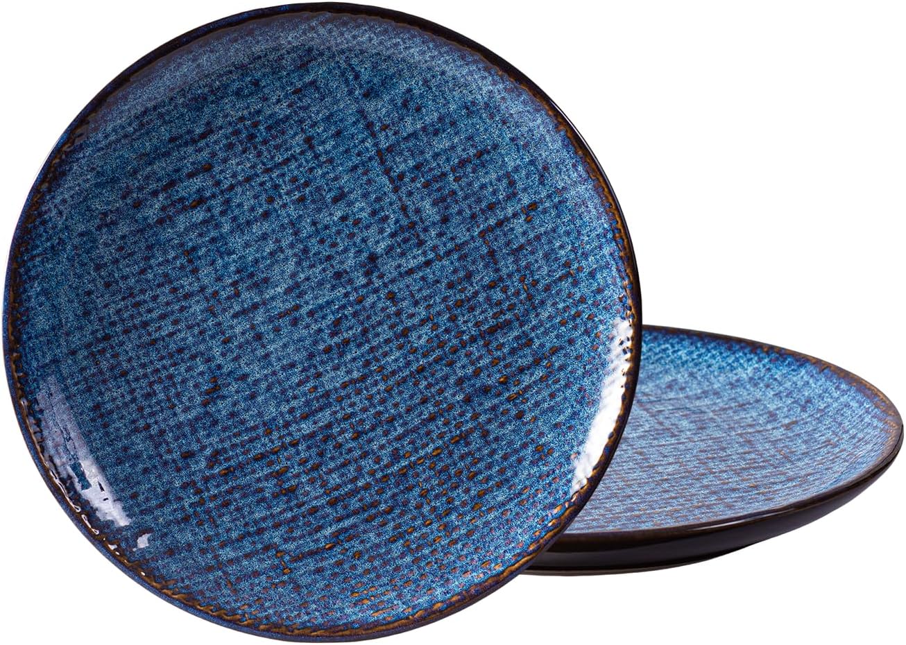 8.25 inch Ceramic Dessert Plates, Small Appetizer Plates For Salad Pasta, Sushi, Fruit-Set of 2, Vintage Blue, Microwavable Dishwasher Safe Oven Proof Dishes