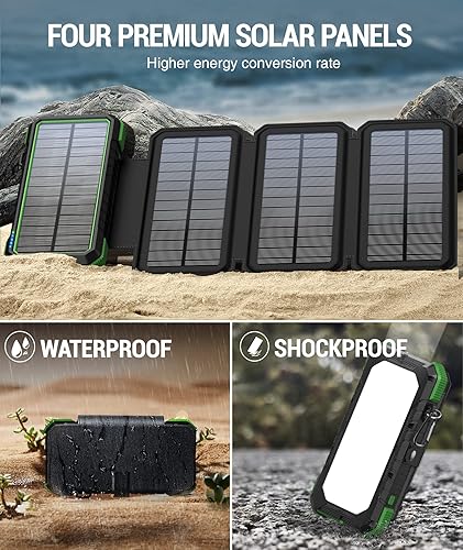Miniatura 6 de BLAVOR Cargador solar Power Bank, PD 18W QC3.0, carga rápida, 20000 mAh, batería solar con 4 paneles plegables, entrada y salida tipo C, linterna