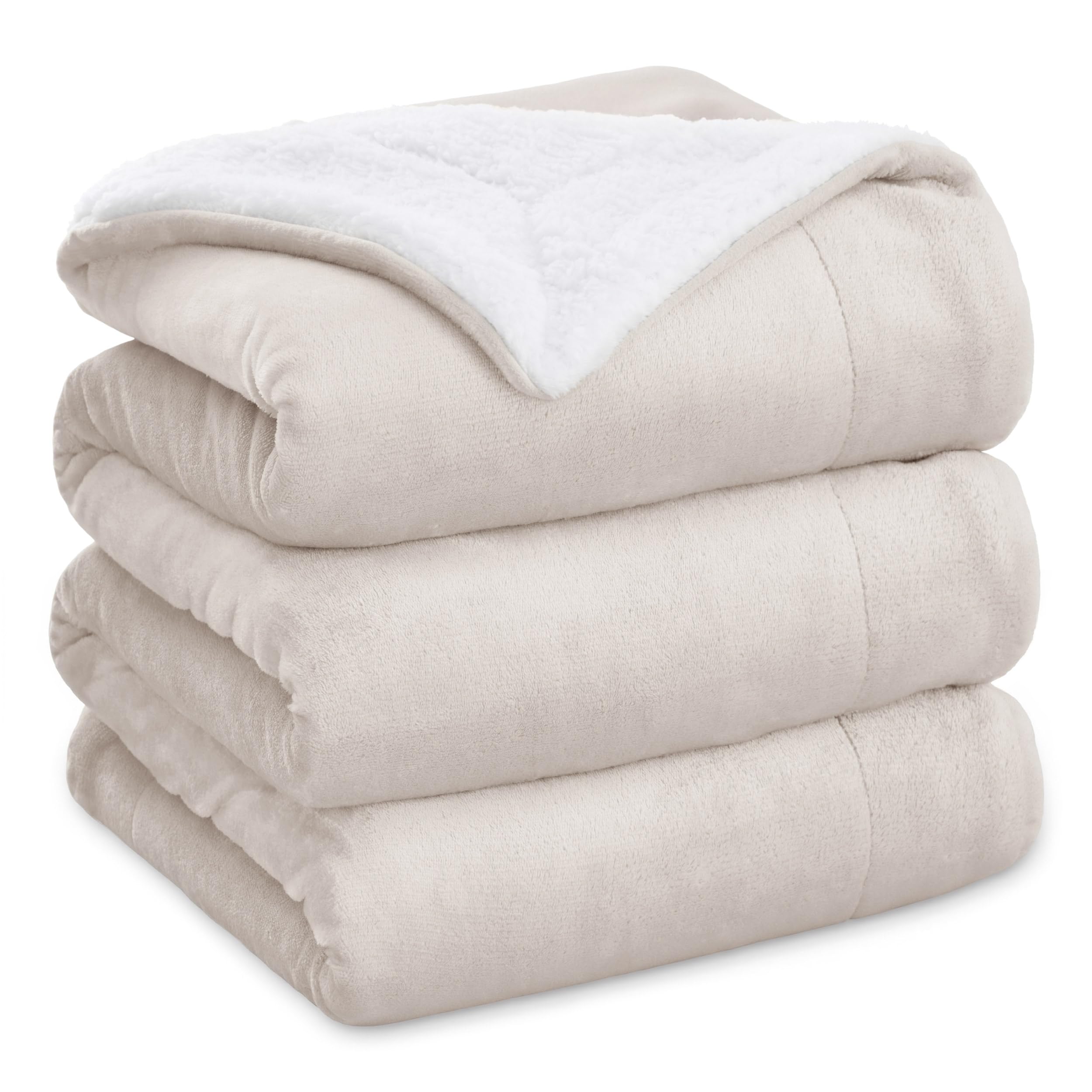 BEDSURE Sherpa Kuscheldecke Flauschig 220x240 - Sofadecke, Hellbeige | Dicke Wolldecke, Weich Tagesdecke, Geschenke für Frauen, Warm Wohndecke für Couch, Schlafzimmer & Wohnzimmer,Waschbar