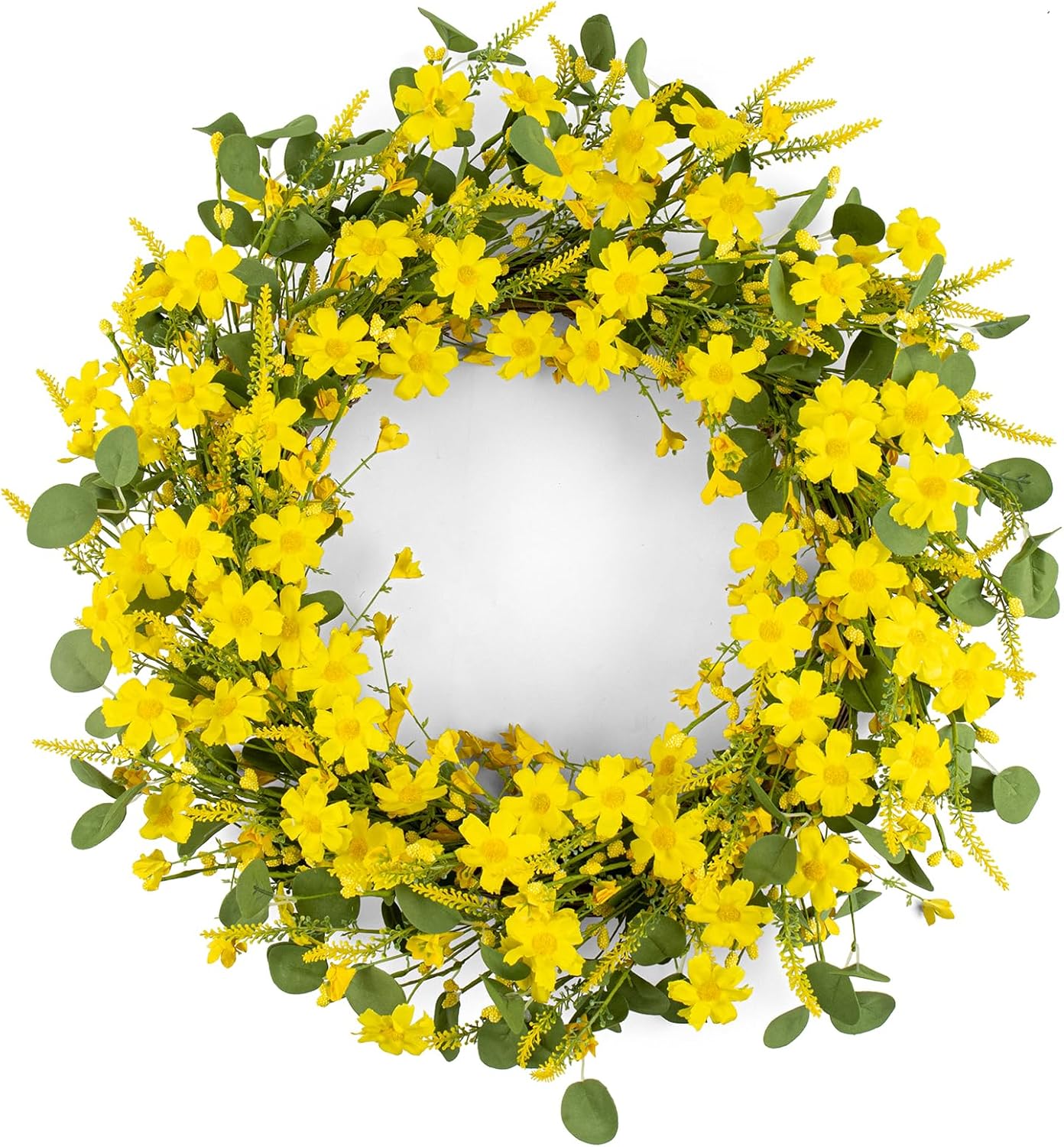 J'FLORU Artificial Large Spring Wreath 28 Inch Summer Wreaths for Front Door Yellow Daisy Wreath for Indoor Outdoor Home Decor and Easter Celebration